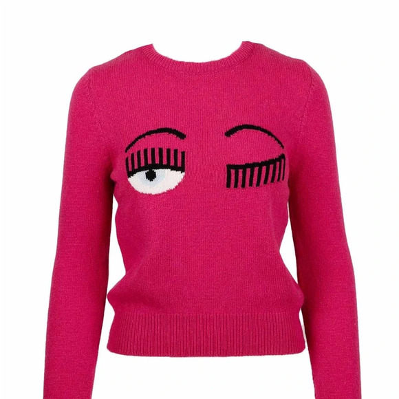 Chiara Ferragni Pink Angora Wool Blend Jumper Sweater Wink Eyes Size Small - Picture 1 of 7